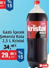 KRİSTAL GAZLI İÇECEK ŞEKERSİZ KOLA 2,5 L